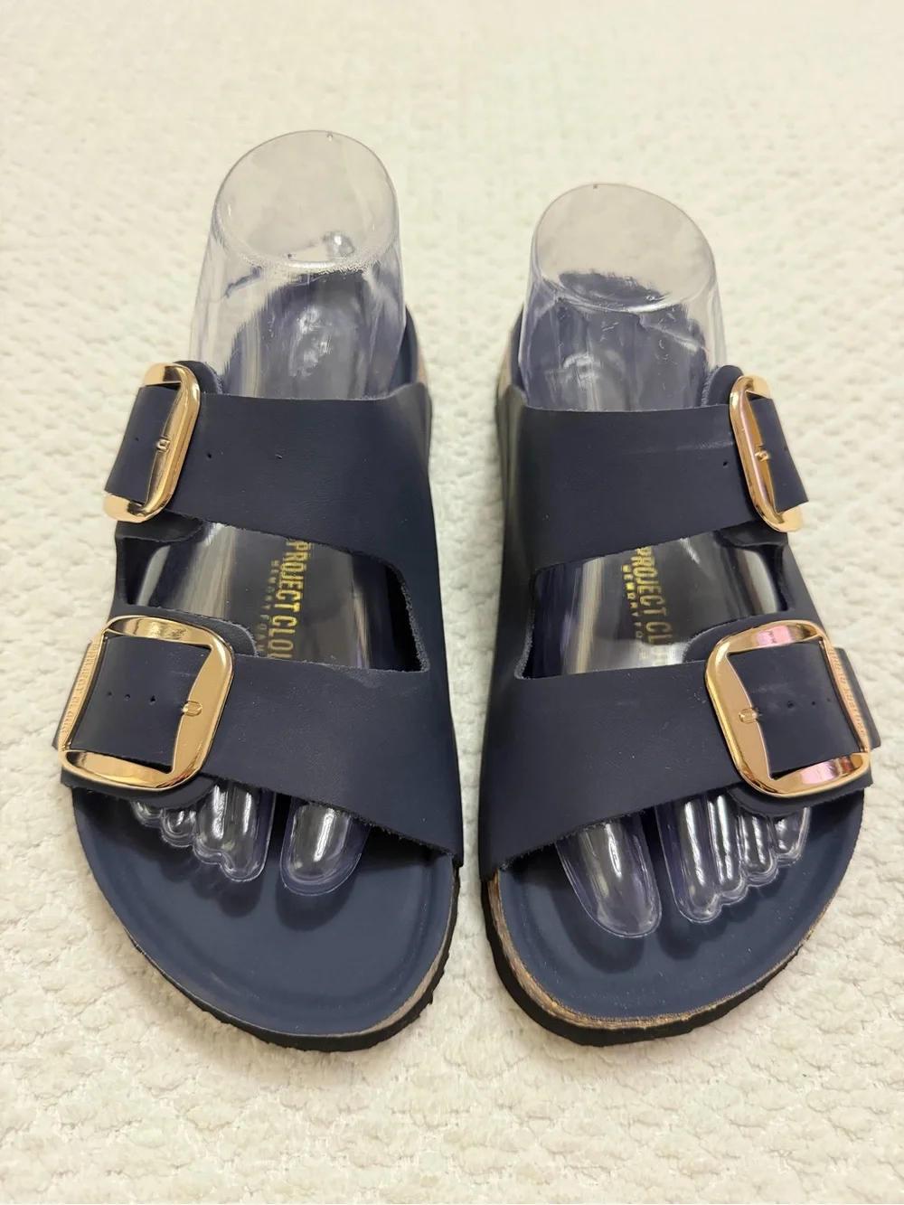 Project Cloud Santorini Navy Blue Leather Flat Slip-On Sandals Women’s Size 9